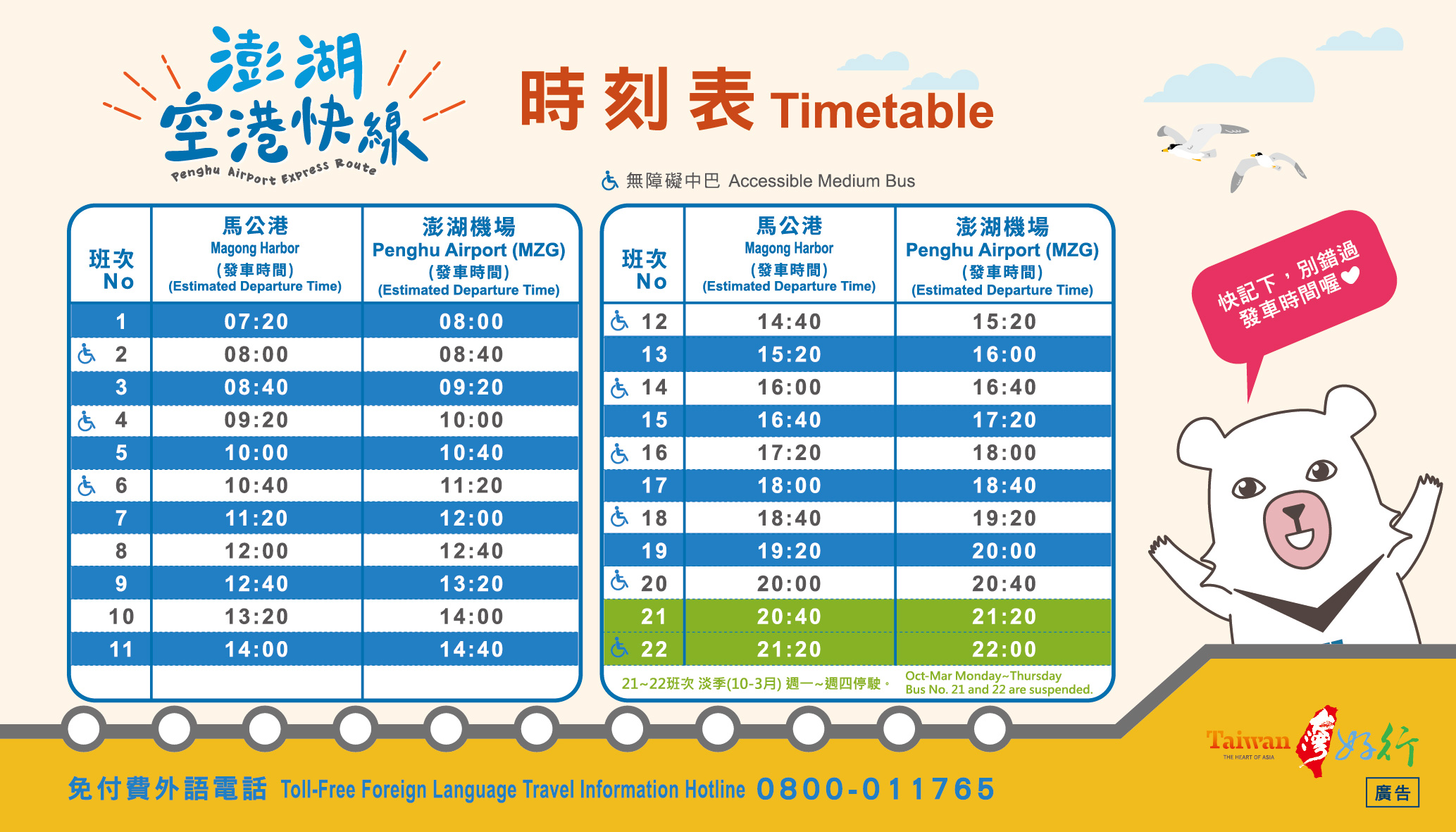 【台灣好行||澎湖空港快線】路線.時刻表.停靠站