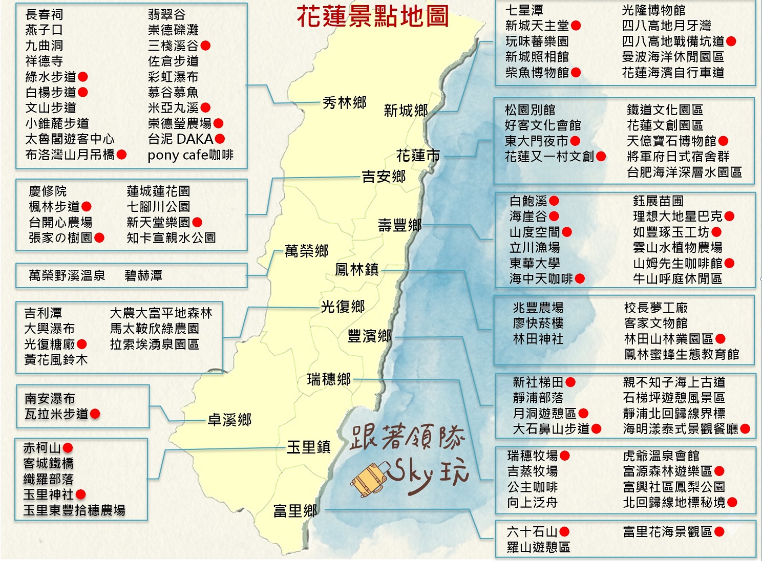 【2026花蓮景點地圖】領隊Sky嚴選108+花蓮秘境，最強一日遊、二日遊行程懶人包