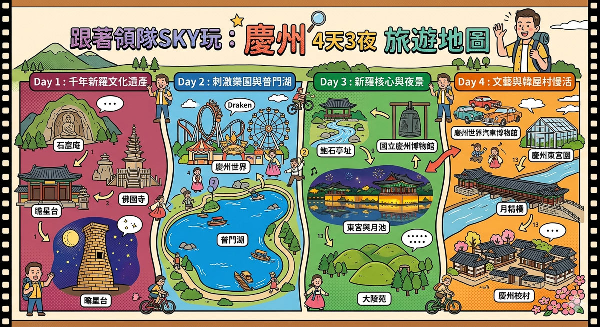 【慶州 4 天 3 夜行程與景點】帶你輕鬆玩遍「沒屋頂的博物館」，還有隱藏版美食！