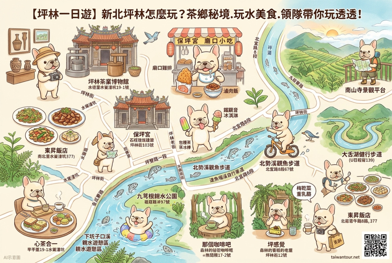 閱讀文章：【坪林一日遊】新北坪林怎麼玩？茶鄉秘境.玩水美食.領隊帶你玩透透！[Pinglin One-Day Trip] How to explore Pinglin, New Taipei? Tea Village Secrets, Water Activities & Food, Let the guide take you through it all!